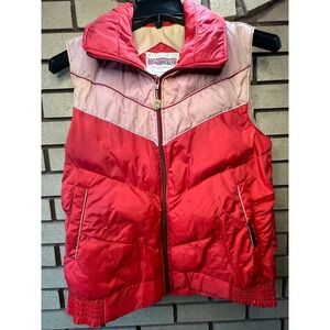 VTG Windbreaker Down Puffer Ski Vest Red Pink Chevron Zip Outerwear Sportswear‎